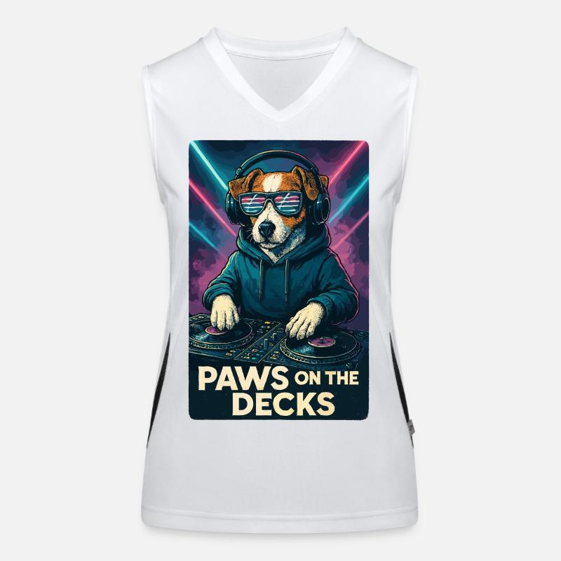 Jack Russell Terrier DJ Turntables Pfoten Techno Funktionelles Kontrast-Tank Top für Frauen