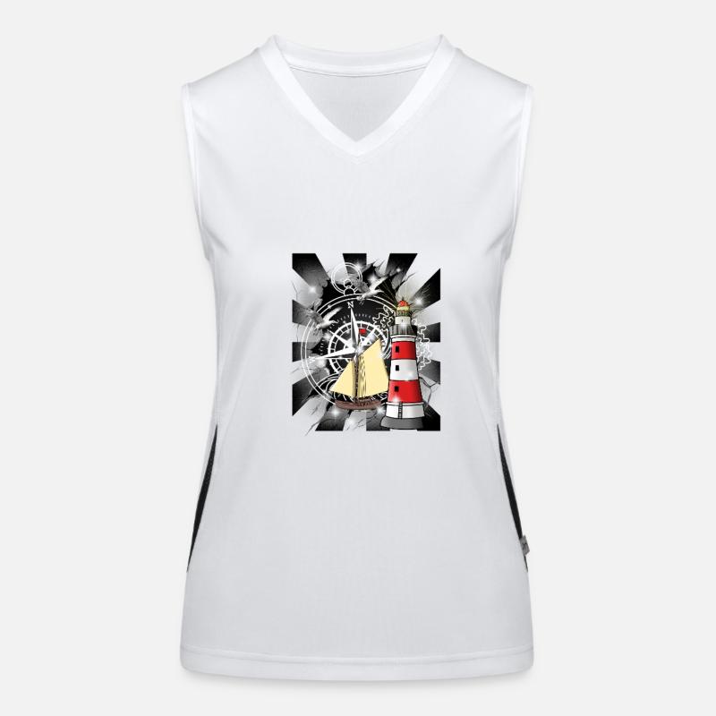 Leuchtturm Segelschiff Kompass maritim Funktionelles Kontrast-Tank Top für Frauen