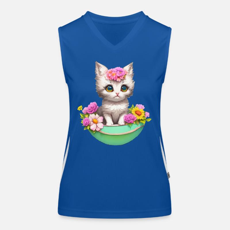 Eine freche Katze im Blumenrausch Funktionelles Kontrast-Tank Top für Frauen