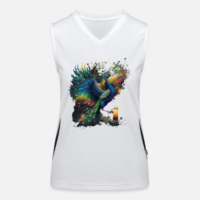 Colorful peacock drinks beer Women's Functional Contrast Tank Top