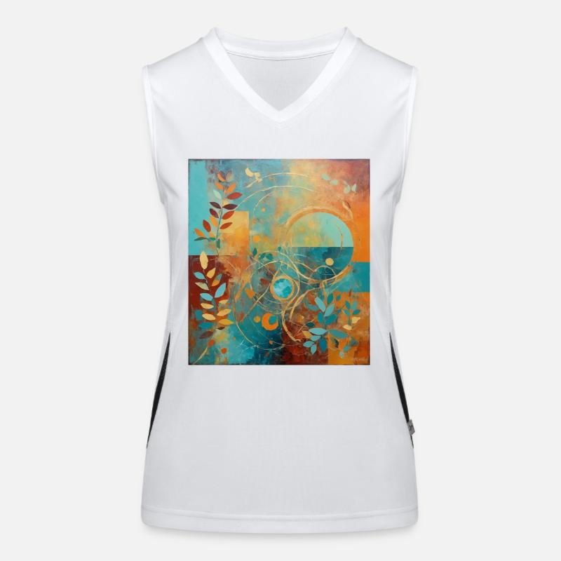 Abstract composition with leaves and circles Women's Functional Contrast Tank Top
