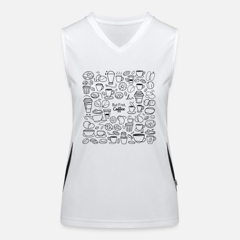 But First Coffee – Doodle Design Funktionelles Kontrast-Tank Top für Frauen
