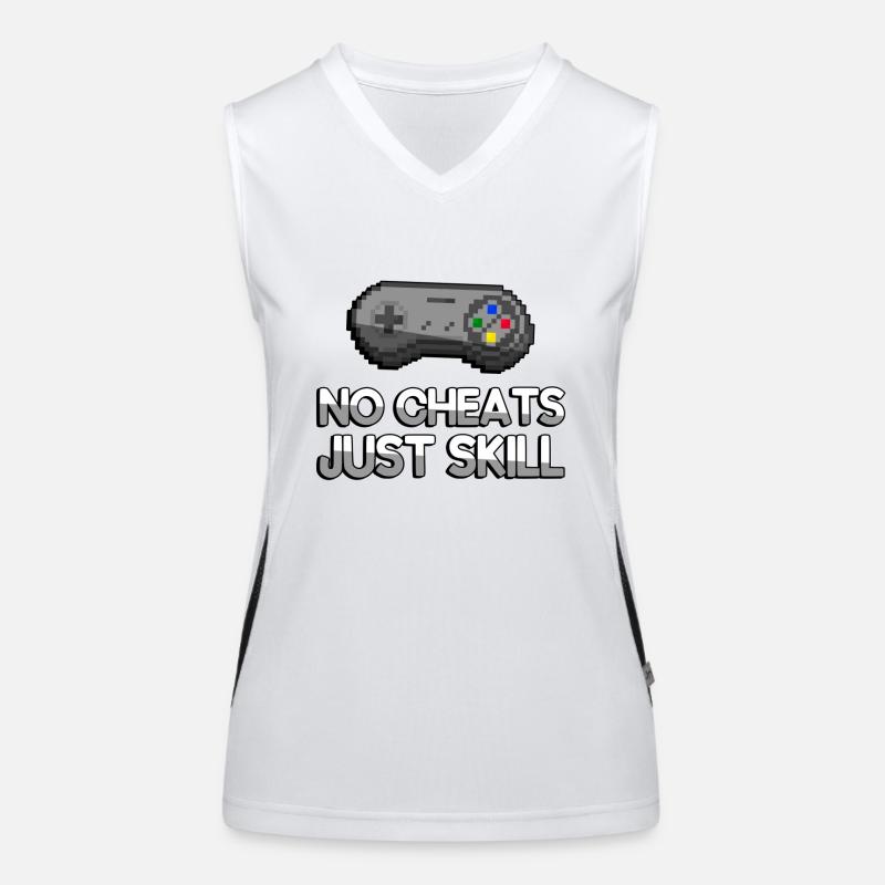NO CHEATS JUST SKILL + SNES Controller - Gaming Funktionelles Kontrast-Tank Top für Frauen