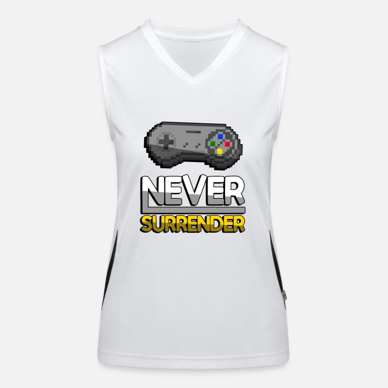 NEVER SURRENDER (Gelb) + SNES Controller - Gaming Funktionelles Kontrast-Tank Top für Frauen