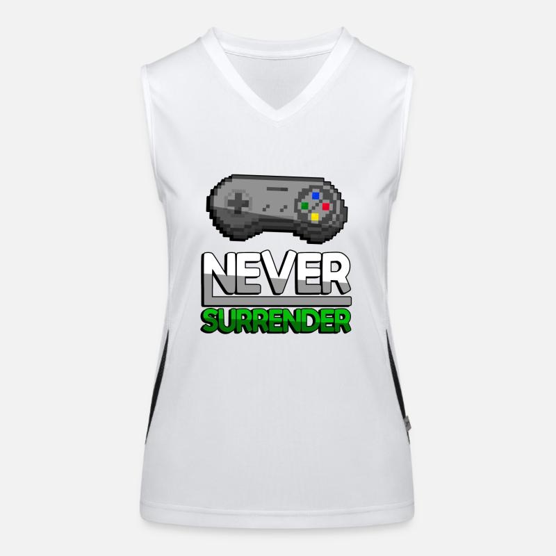 NEVER SURRENDER (Grün) + SNES Controller - Gaming Funktionelles Kontrast-Tank Top für Frauen