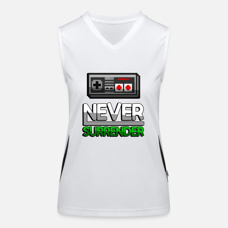 NEVER SURRENDER (Green) + NES Controller - Gaming Women's Functional Contrast Tank Top