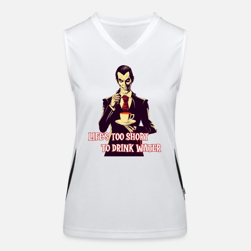A stylish vampire drinking coffee at night. Women's Functional Contrast Tank Top