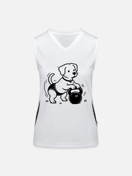 Kettlebell Hund Training Buddies Sport Geschenk - Funktionelles Kontrast-Tank Top für Frauen - Weiß/Schwarz - Vorne