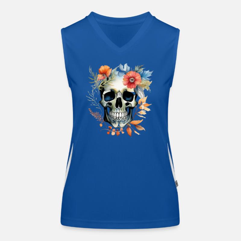 Botanische Schädelkunst in voller Blüte Funktionelles Kontrast-Tank Top für Frauen