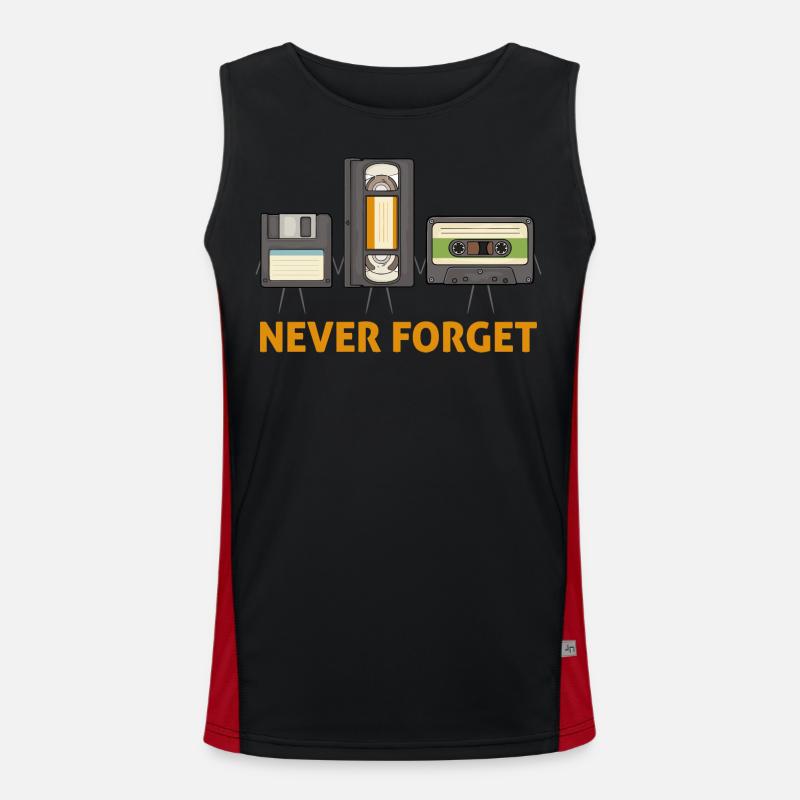 Never Forget Floppy Disk Video Tape Cassette Men's Functional Contrast Tank Top 