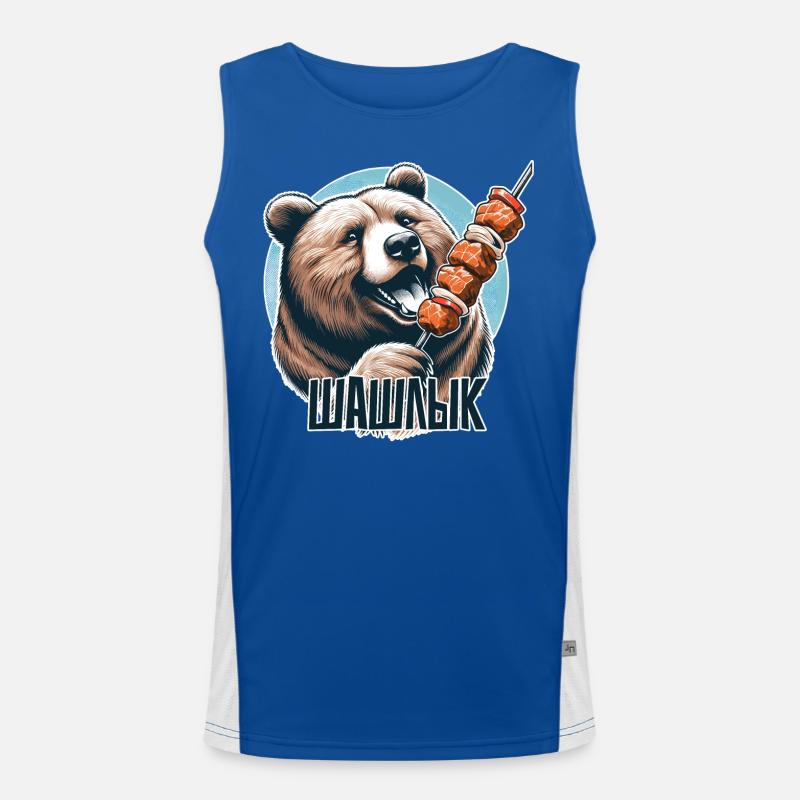 Shashlik meat skewer bear Russian gift Men's Functional Contrast Tank Top 