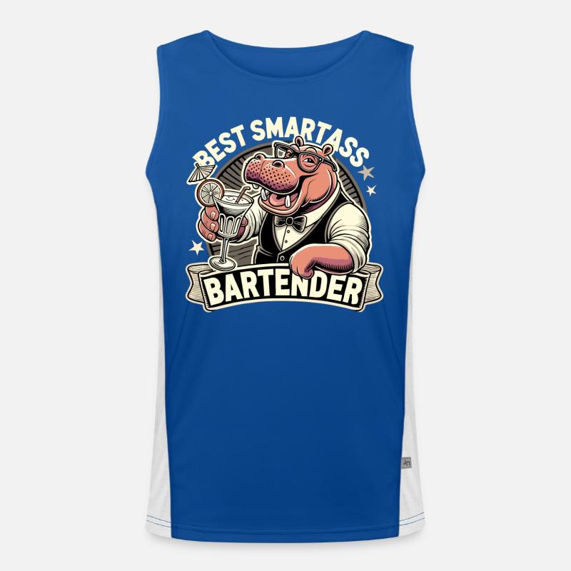 Barkeeper Barmann Nilpferd Flusspferd Geschenk Funktionelles Kontrast-Tank Top für Männer 