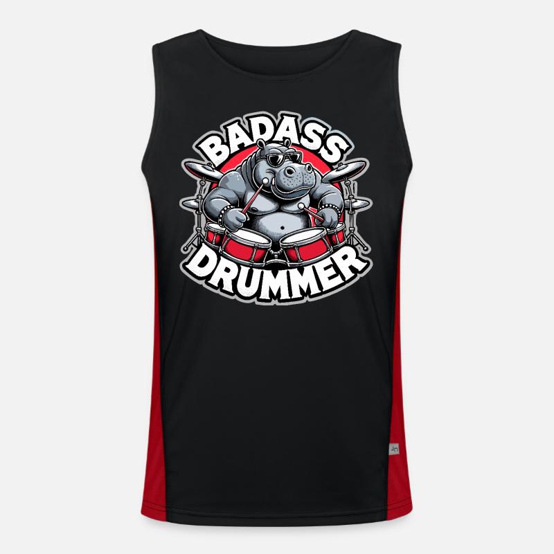 Badass Drummer Hippo Cool Gift Débardeur respirant contrasté Homme 