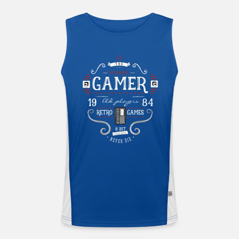 Retrogame nerd it geek play 1984 8bit console lol Men's Functional Contrast Tank Top 