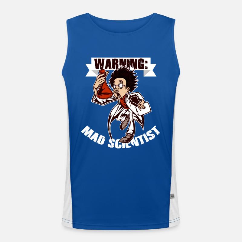 Warning Mad Scientist Cartoon Lab Humor Men's Functional Contrast Tank Top 