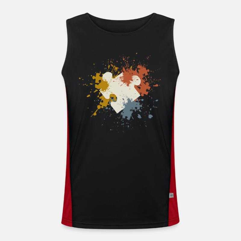 Puzzles - Men's Functional Contrast Tank Top  - black/red