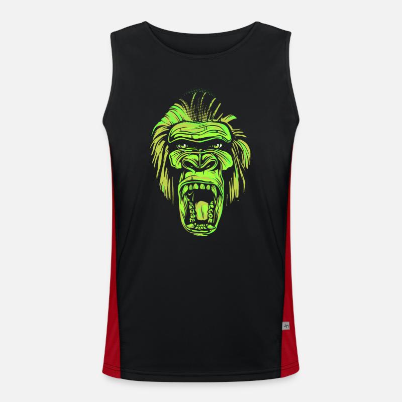 Screaming gorilla head in neon style Men's Functional Contrast Tank Top 
