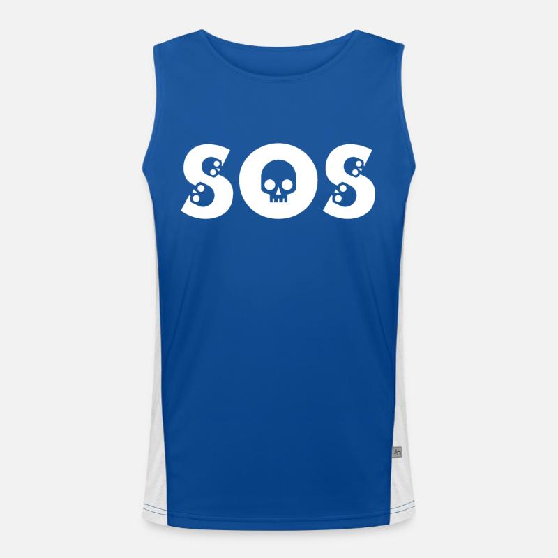 SOS Skull Design with Bones Comic Style Men's Functional Contrast Tank Top 