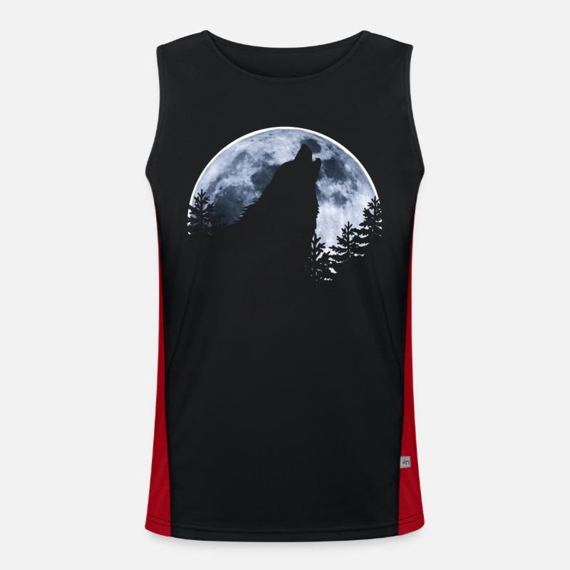 Wolf howls moon - Wolf's silhouette - Men's Functional Contrast Tank Top  - black/red
