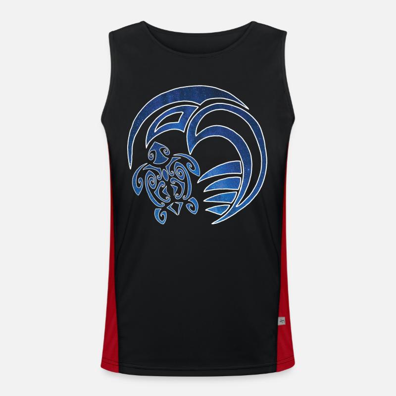 Turtle, ocean and starry sky - Men's Functional Contrast Tank Top  - black/red