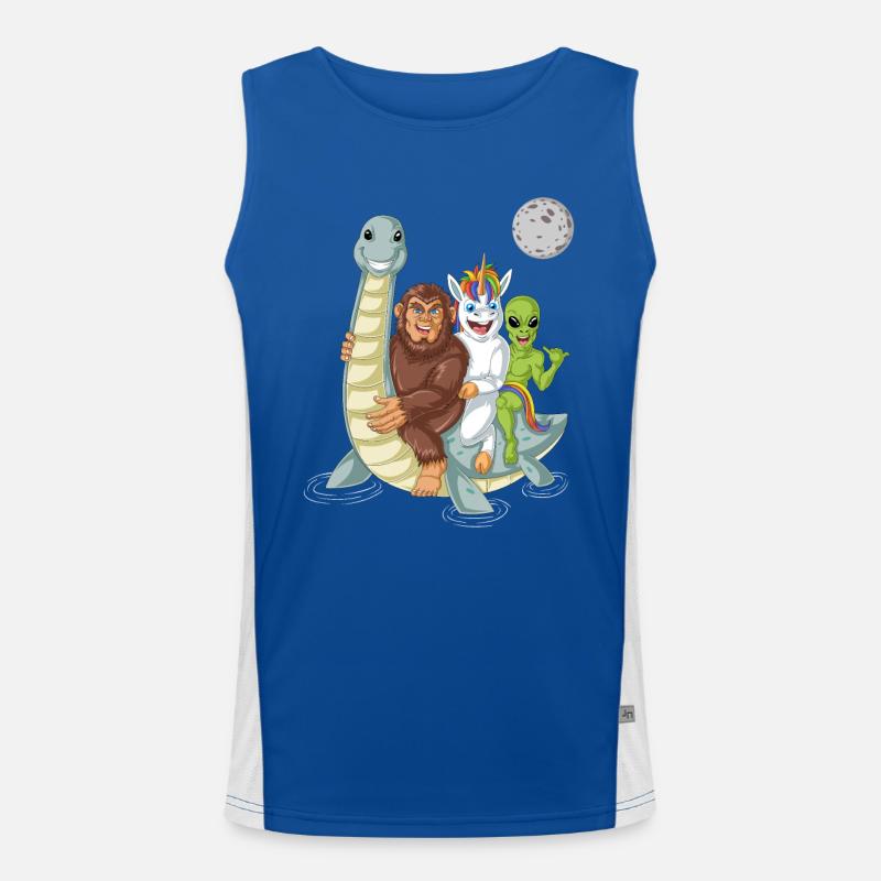 Bigfoot Alien Einhorn auf Loch Ness Funktionelles Kontrast-Tank Top für Männer 