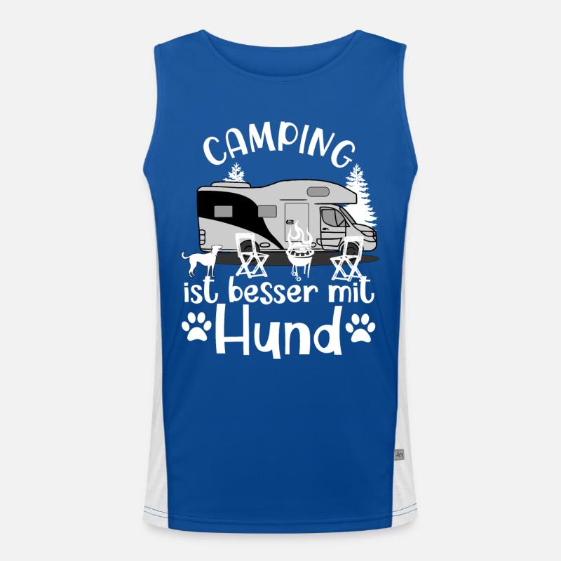 Camping ist besser mir Hund Funktionelles Kontrast-Tank Top für Männer 
