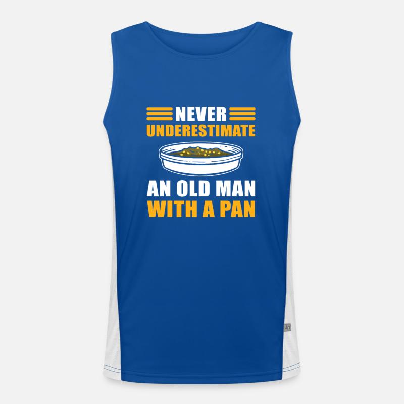 Never Underestimate An Old Man With A Pan Gold Funktionelles Kontrast-Tank Top für Männer 