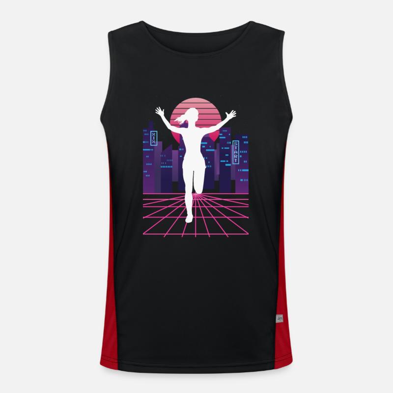 Vaporwave Synthwave Skyline Marathon, Trail Running Débardeur respirant contrasté Homme 