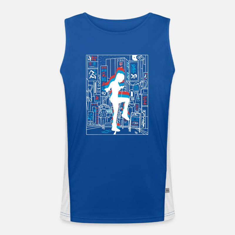 Vaporwave Synthwave Skyline Rope Jumping Men's Functional Contrast Tank Top 