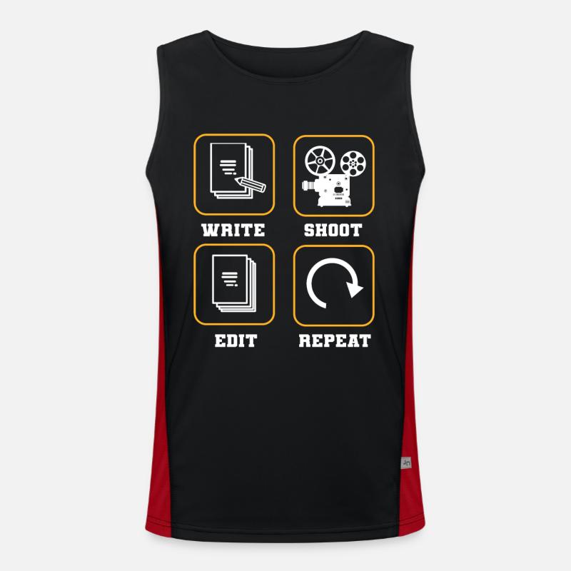 Write Shoot Edit Repeat Filmmaker Director Funktionelles Kontrast-Tank Top für Männer 
