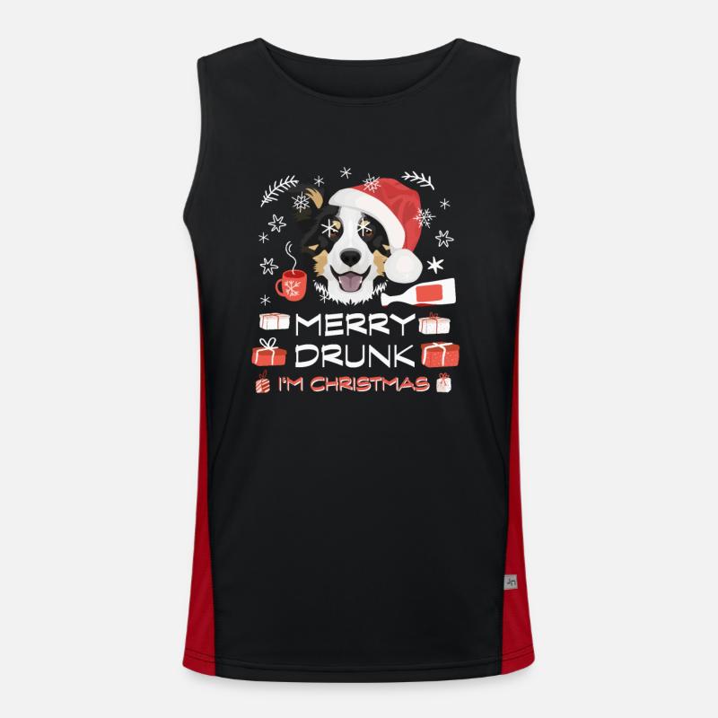 Border Collie Weihnachtsmarkt Funktionelles Kontrast-Tank Top für Männer 