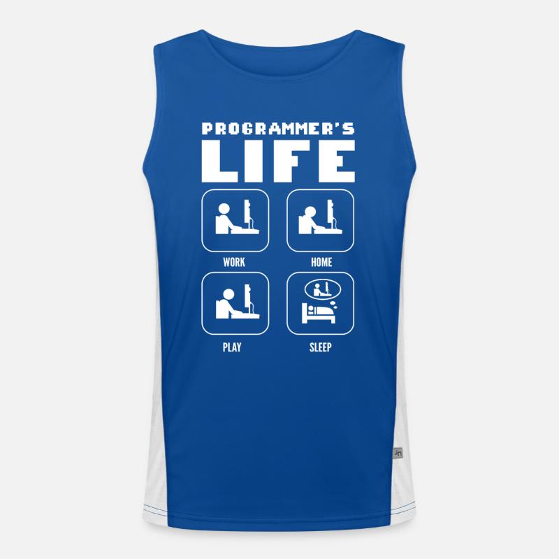 Programmers Life. Work Home Play Sleep Programming Funktionelles Kontrast-Tank Top für Männer 