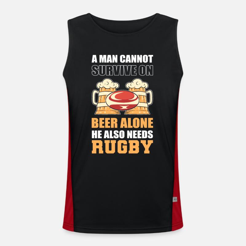 A Man Cannot Survive On Beer Alone He Also Needs Men's Functional Contrast Tank Top 