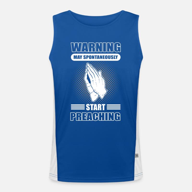 Warning May Spontaneously Start Preaching Pastor Funktionelles Kontrast-Tank Top für Männer 