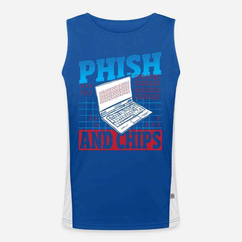 Phish and Chips Hacker Hacking Internet Network Men's Functional Contrast Tank Top 