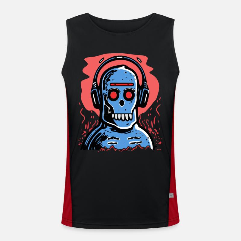 Zombie Affe mit blauen Kopfhörern Funktionelles Kontrast-Tank Top für Männer 