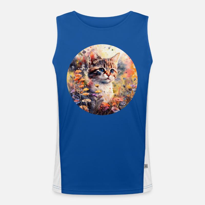 Chat dans un pré fleuri - Aquarelle Débardeur respirant contrasté Homme 
