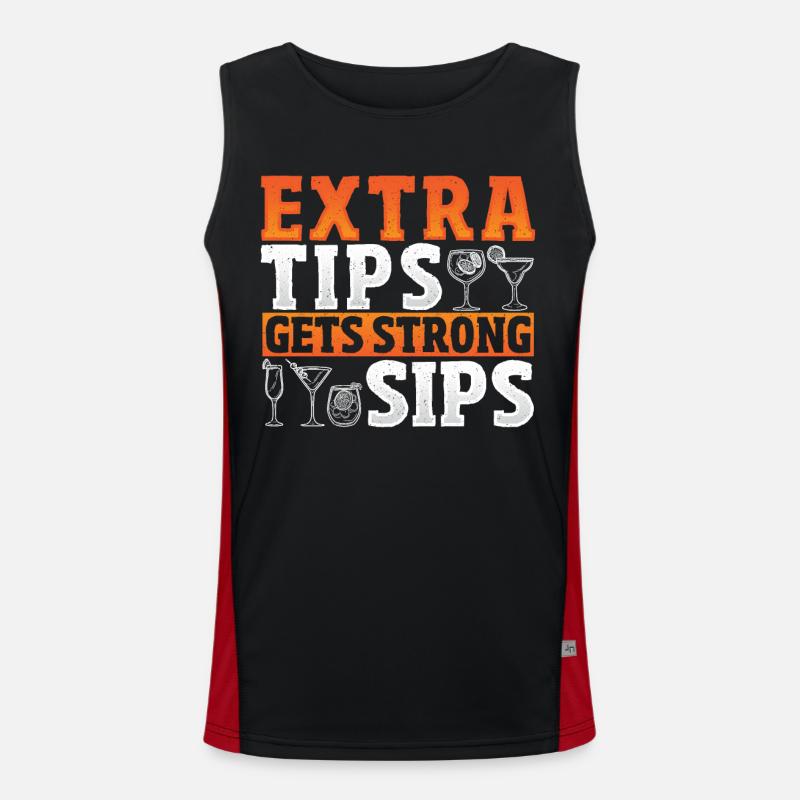 Extra Tips Gets Strong Sips Bartender Barkeeper Men's Functional Contrast Tank Top 