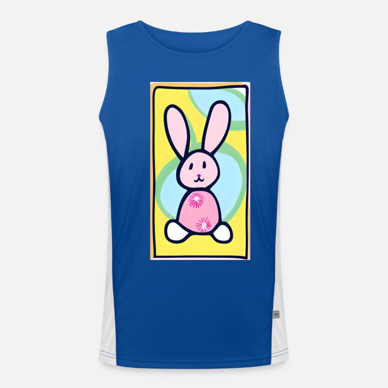 Pastel Bunny Easter Bunny on Yellow Background Men's Functional Contrast Tank Top 