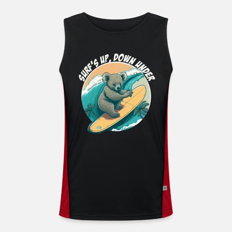 Down under surfing koala bear - Men's Functional Contrast Tank Top  - black/red