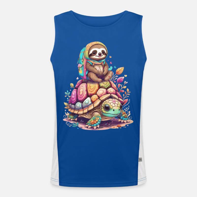 Sloth and Turtle on holiday Men's Functional Contrast Tank Top 