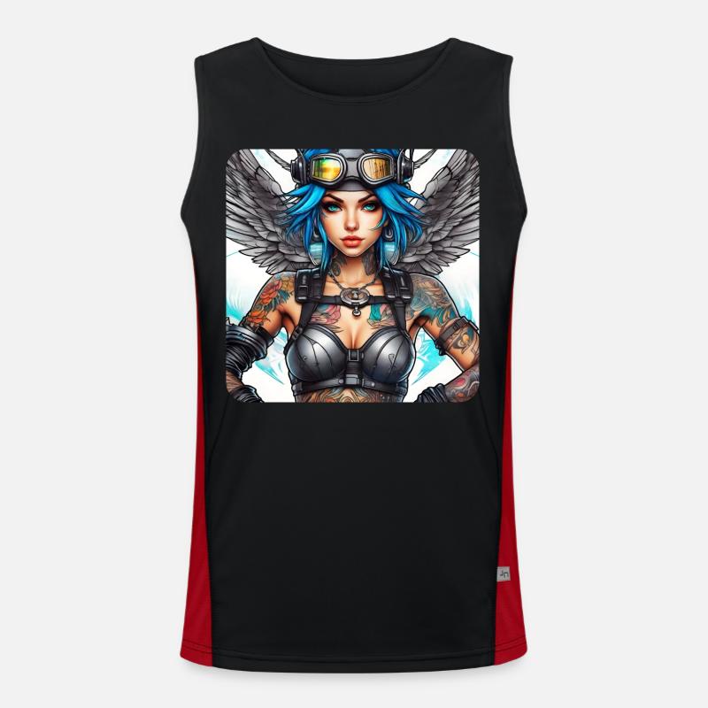 Cooler Cyberpunk Engel mit Kopfhörer Funktionelles Kontrast-Tank Top für Männer 