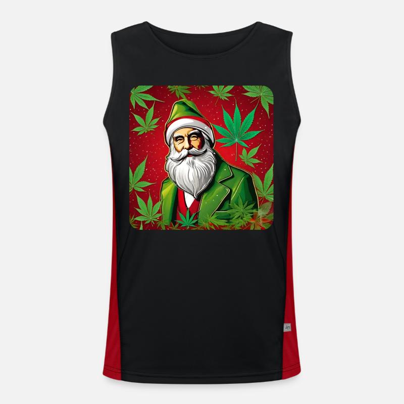 Weihnachtsmann mit Cannabis Blättee Funktionelles Kontrast-Tank Top für Männer 