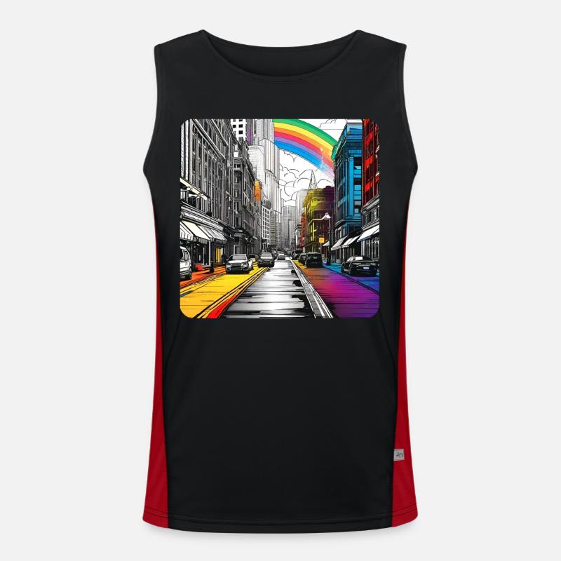 Stadtleben mit Regenbogen Funktionelles Kontrast-Tank Top für Männer 