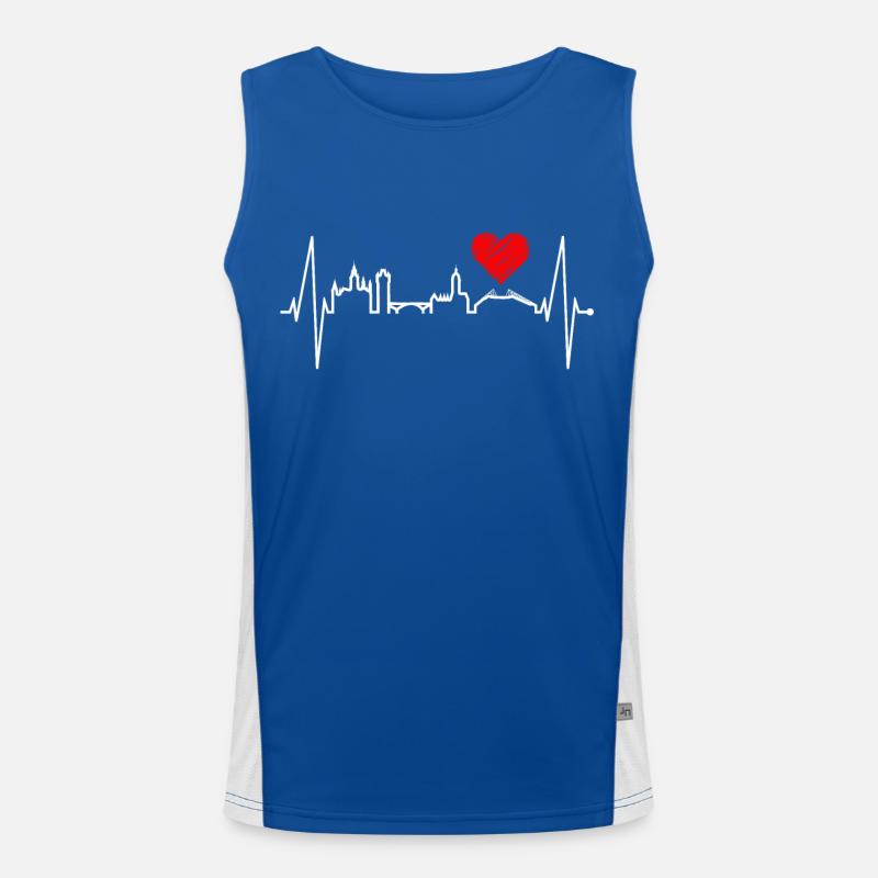 Mainz Skyline Herzschlag Fan Herz Liebe Mainzer Funktionelles Kontrast-Tank Top für Männer 