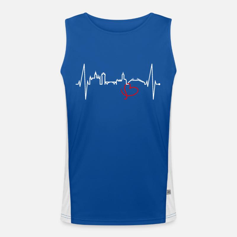 Mainz Skyline Herzschlag Fan Herz Liebe Mainzer Funktionelles Kontrast-Tank Top für Männer 