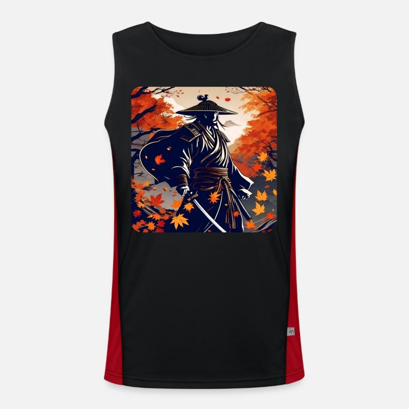 Stolzer Samurai Krieger mit Katana im Herbst Funktionelles Kontrast-Tank Top für Männer 