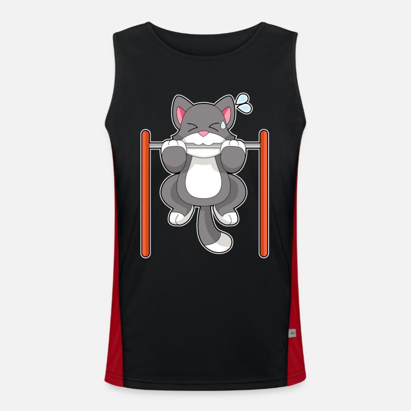 Cat Bodybuilder Pull-ups Bodybuilding - Men's Functional Contrast Tank Top - black/red
