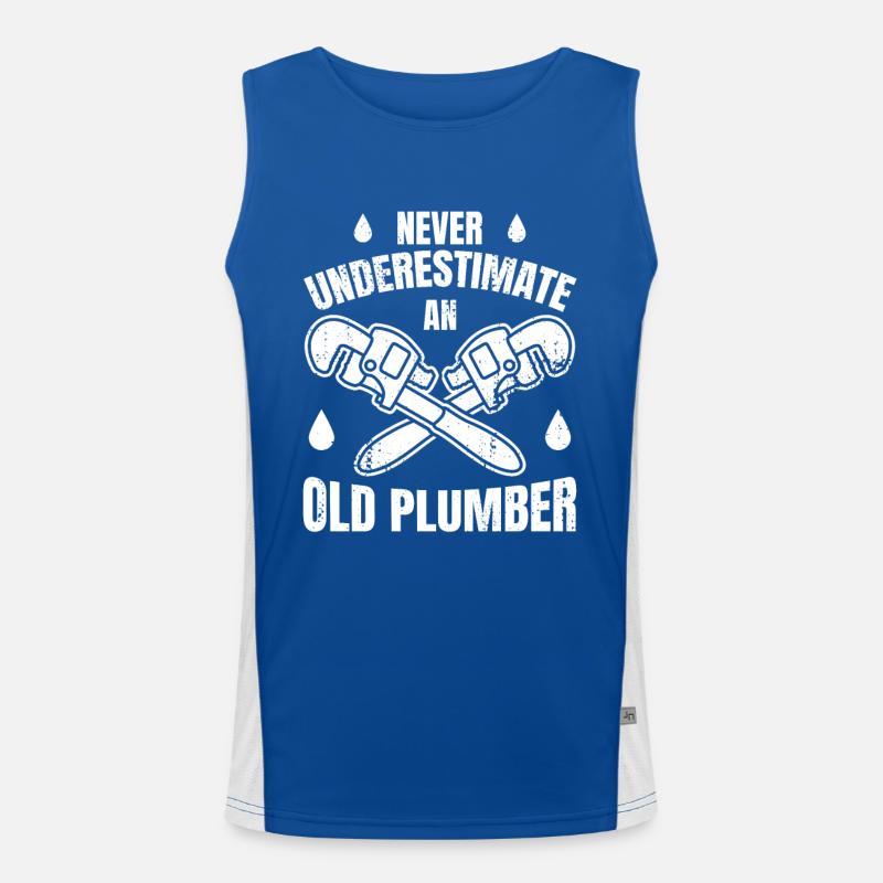 Never Underestimate An Old Plumber Funktionelles Kontrast-Tank Top für Männer 