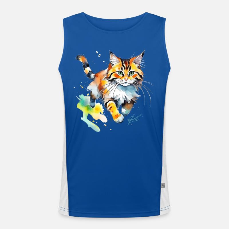 Wasserfarben Katze im Spritz-Look Funktionelles Kontrast-Tank Top für Männer 